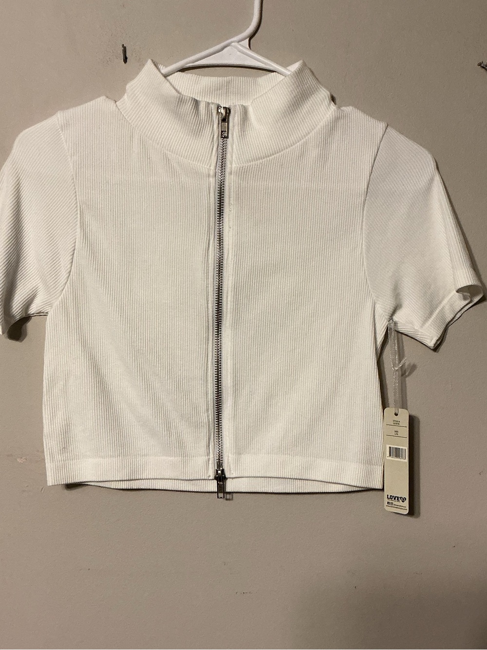 Love83 White Ribbed Zip Crop Top
